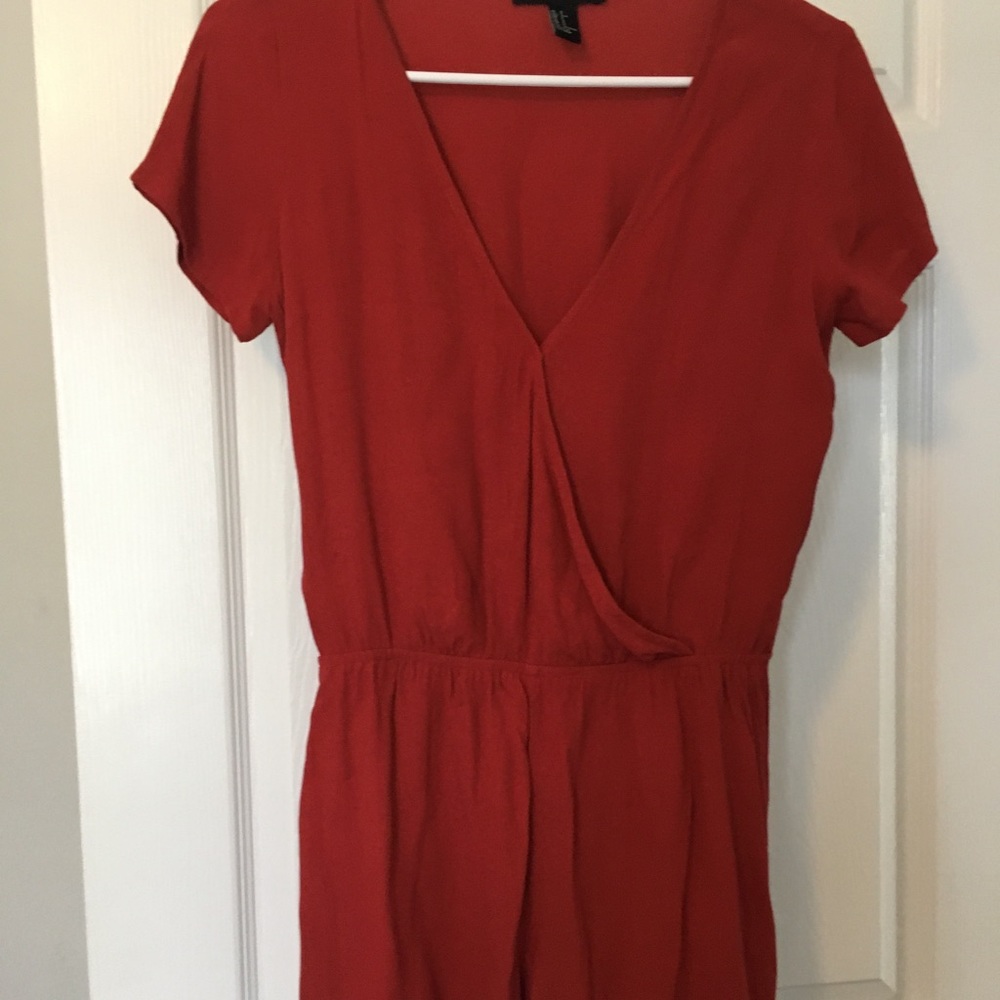 Red Orange Shorts Romper